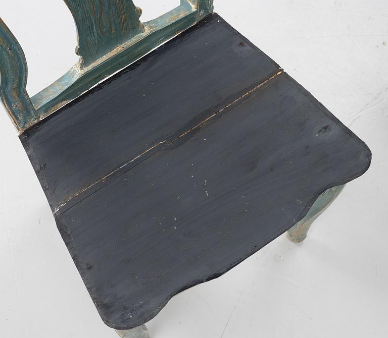 A pair of polychrome-painted folk art chairs from Järvsö, Hälsingland, late 18th/early 19th century.