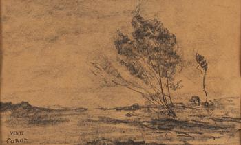 JEAN BAPTISTE CAMILLE COROT, charcoal drawing, staped signature Vente Corot.