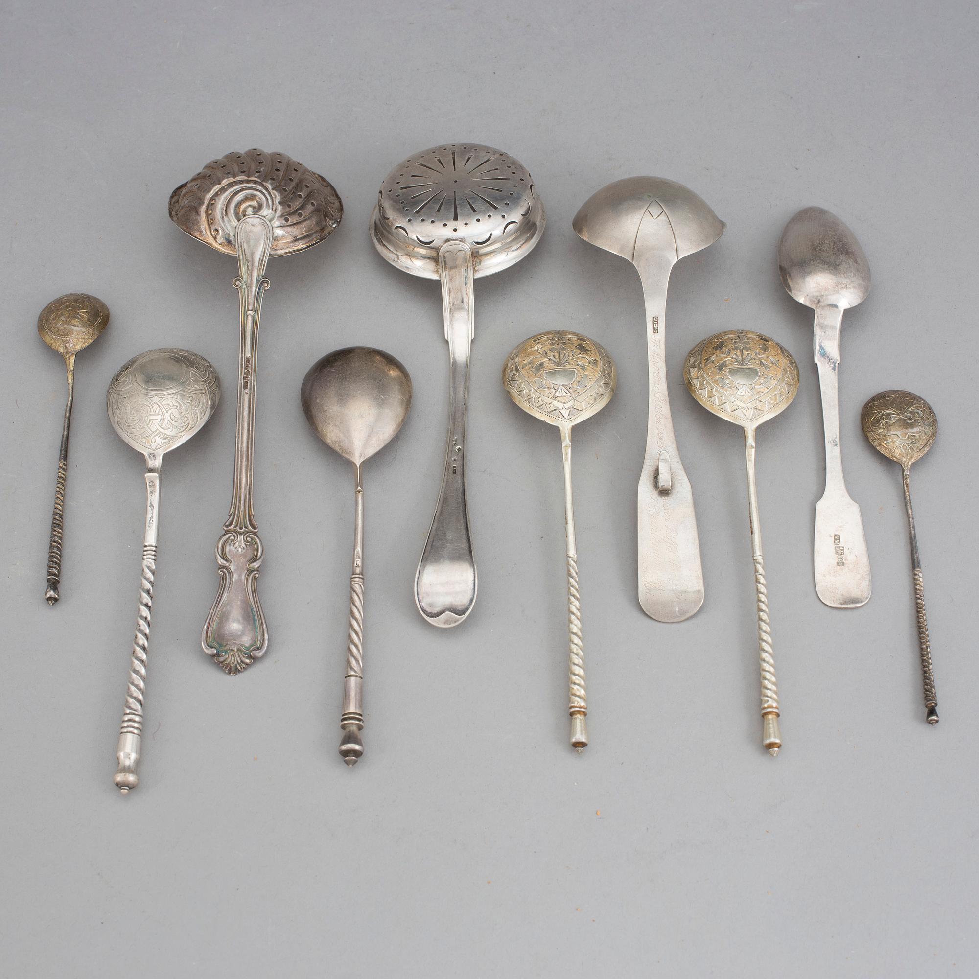 SILVERSKEDAR, 10 st, bl a Ryssland, 1800/1900-tal, tot vikt ca 391 gram.