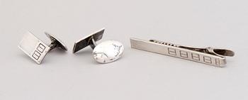 CUFFLINKS, 10 pairs, and TIEPINS, 3 pcs, silver. Finland 1960/70s.