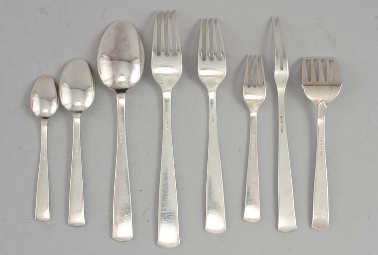 BESTICKSERIVS, 179 delar, silver, "Rosenholm", Jacob Ängman, GAB, Stockholm, 1900-talets andra del, total vikt ca 7595g.