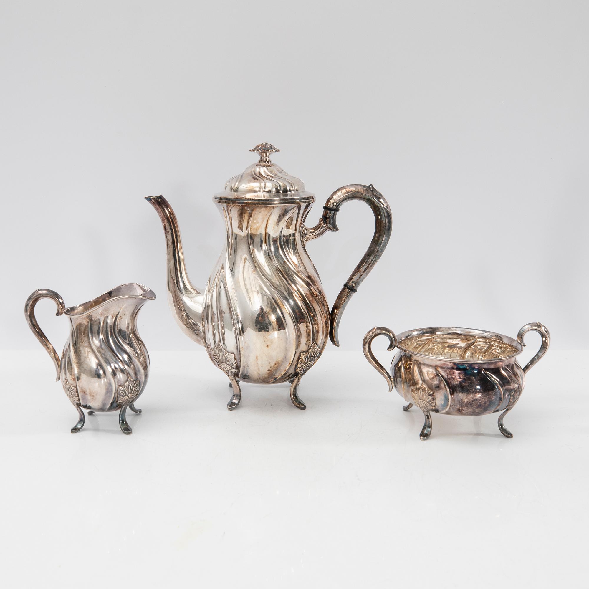 Coffee service, 3 pieces, silver, Rococo style, Norway, 20th century.