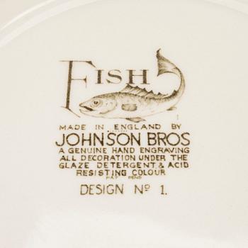 18 “Fishes” plates, earthenware, Johnson Bros, England, first half/mid-20th century.