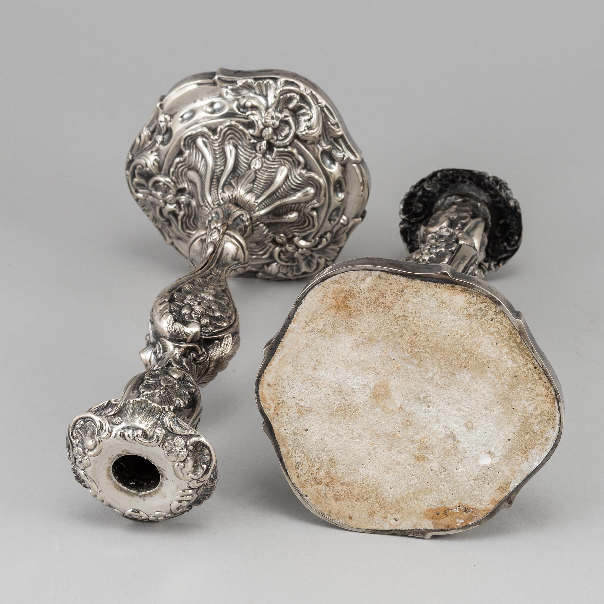 PEHR FREDRIK PALMGREN, ljusstakar, ett par, silver, nyrokoko, Stockholm, 1864.