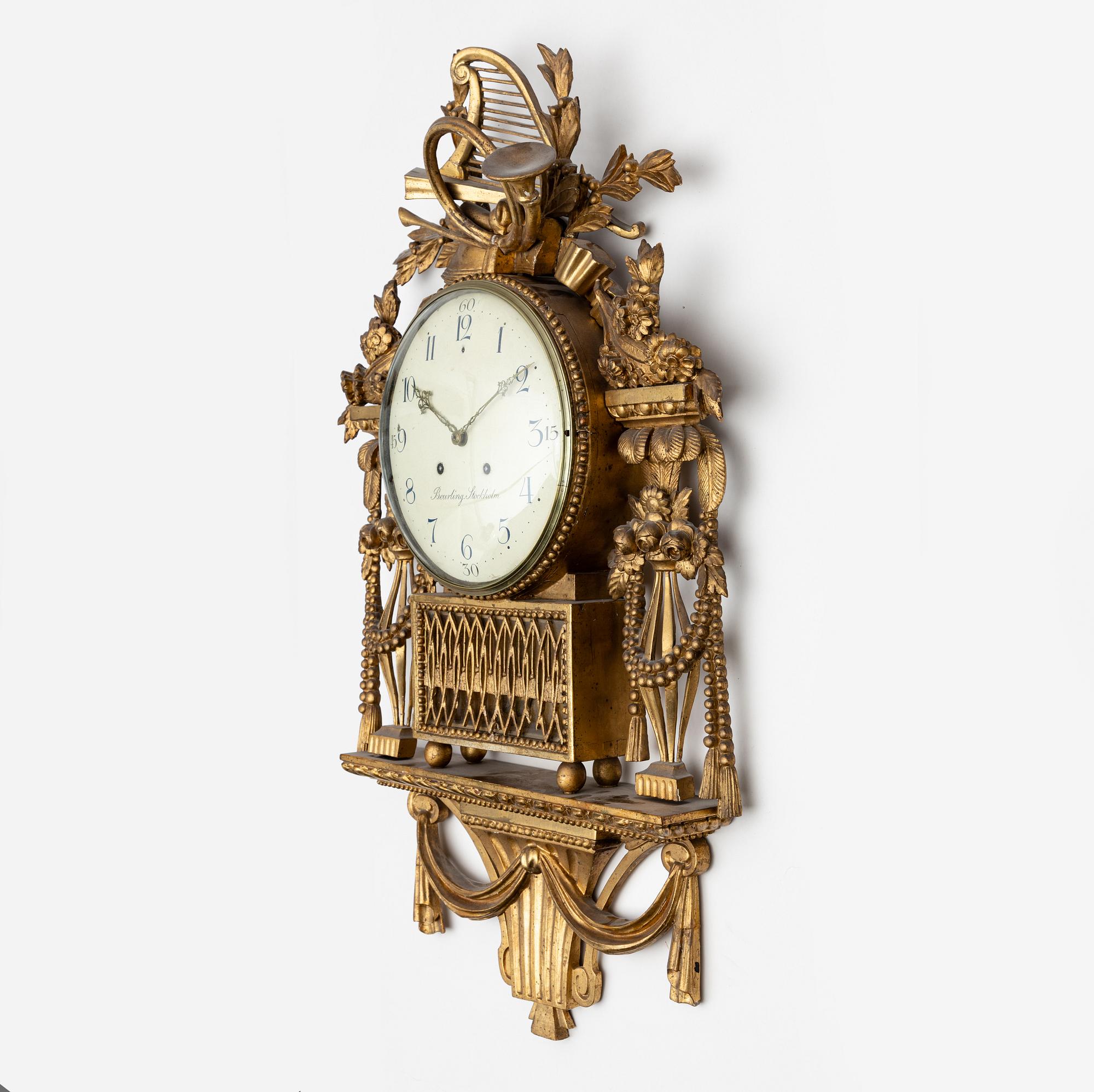 A late Gustavian wall clock by Per Henrik Beurling (master in Stockholm 1783-1806).