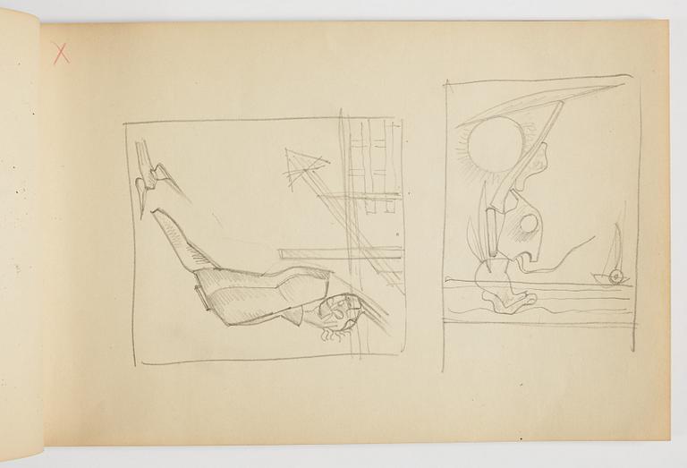 GÖSTA ADRIAN-NILSSON, skissblock, 1920/30-tal, av konstnären egenhändigt inskriberad GAN med blå färgpenna på pärmen.