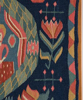 Åkdyna, "Bebådelsen", flamskväv, ca 104 x 52 cm, Skåne, 1800-1825.