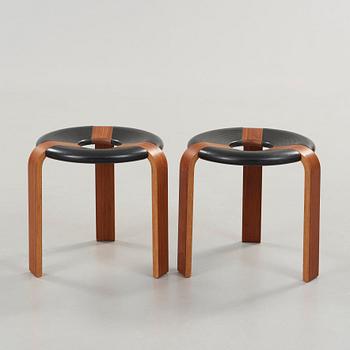 Rud Thygesen, a pair of teak and black lacquered stools, Magnus Olesen, Denmark 1970's.