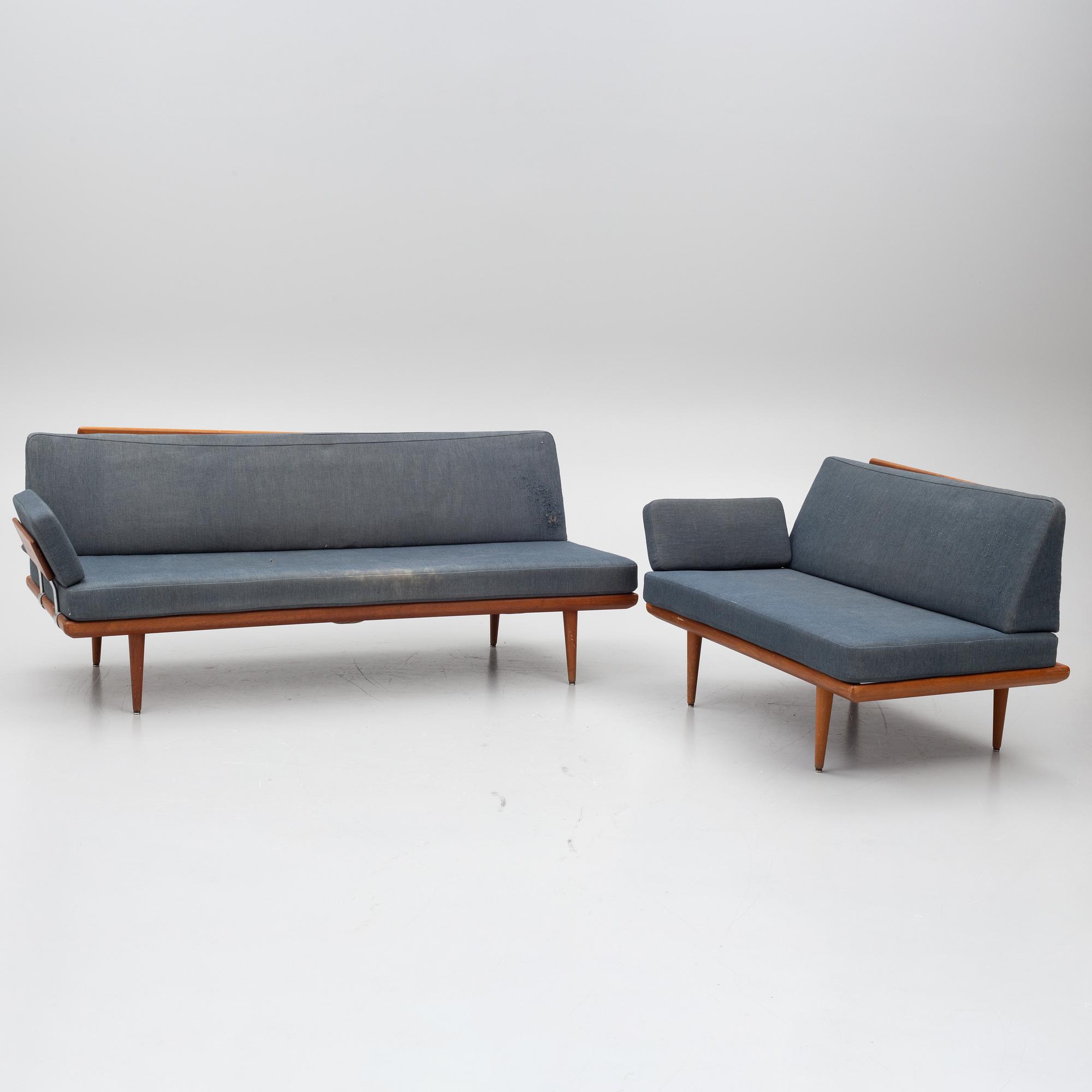 Peter Hvidt & Orla Mølgaard Nielsen, a corner sofa with table, three pieces, 'Minerva', France & Daverkosen, Denmark, 1950s/1960s.