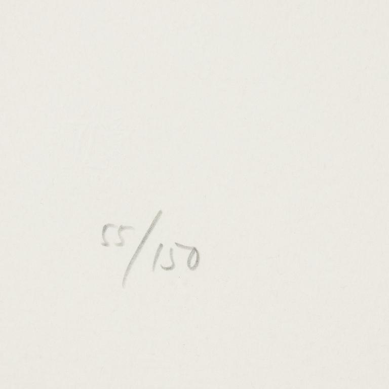 Jan Håfström, färglitografi med bemålad applikation, 1981, signerad  55/150.