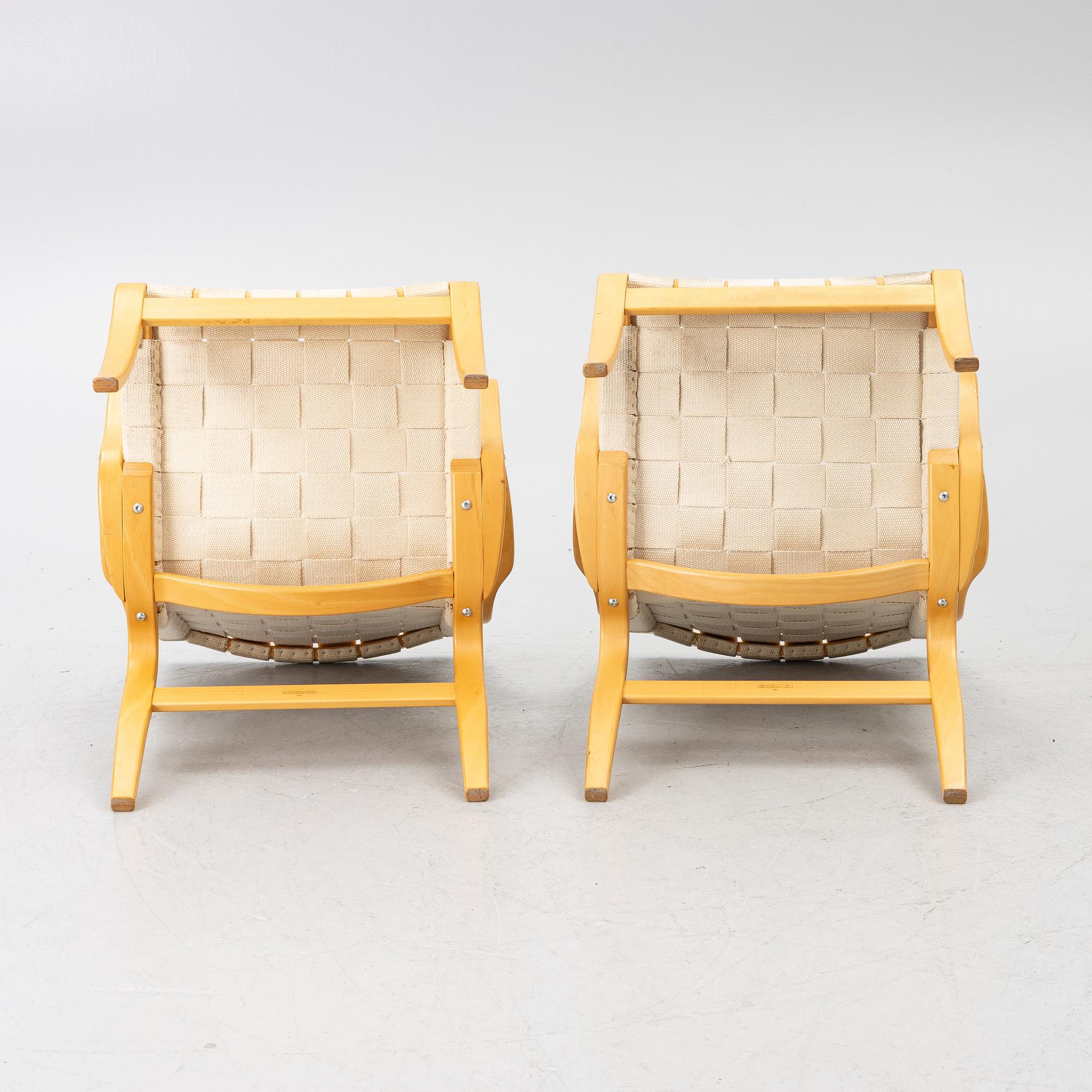 Bruno Mathsson, Armchairs, a pair, "Mina", Mathsson International AB, Värnamo, 1993 & 1996.