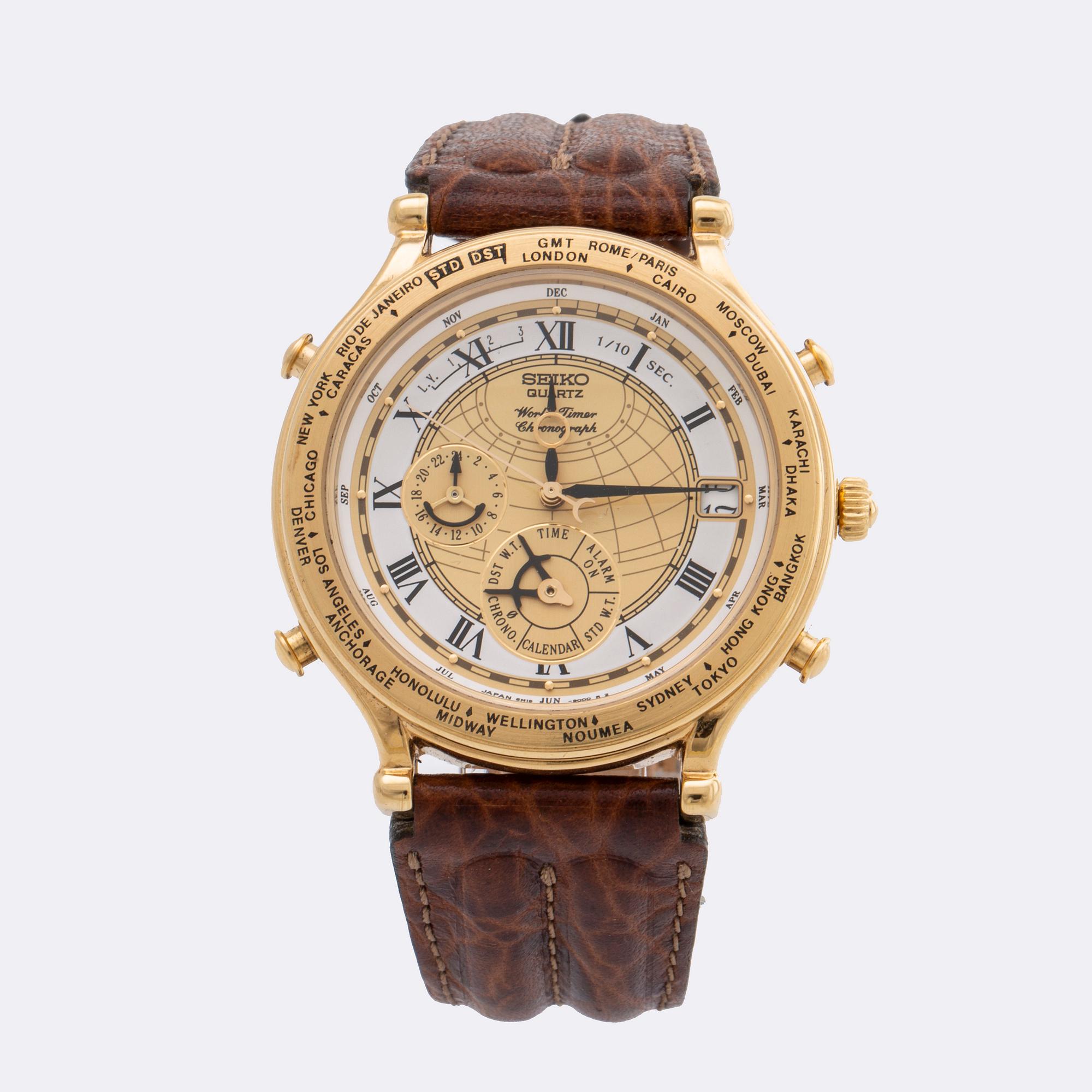 SEIKO QUARTZ World Time Chronograph 39 mm stainless steel and plated. Bukowskis