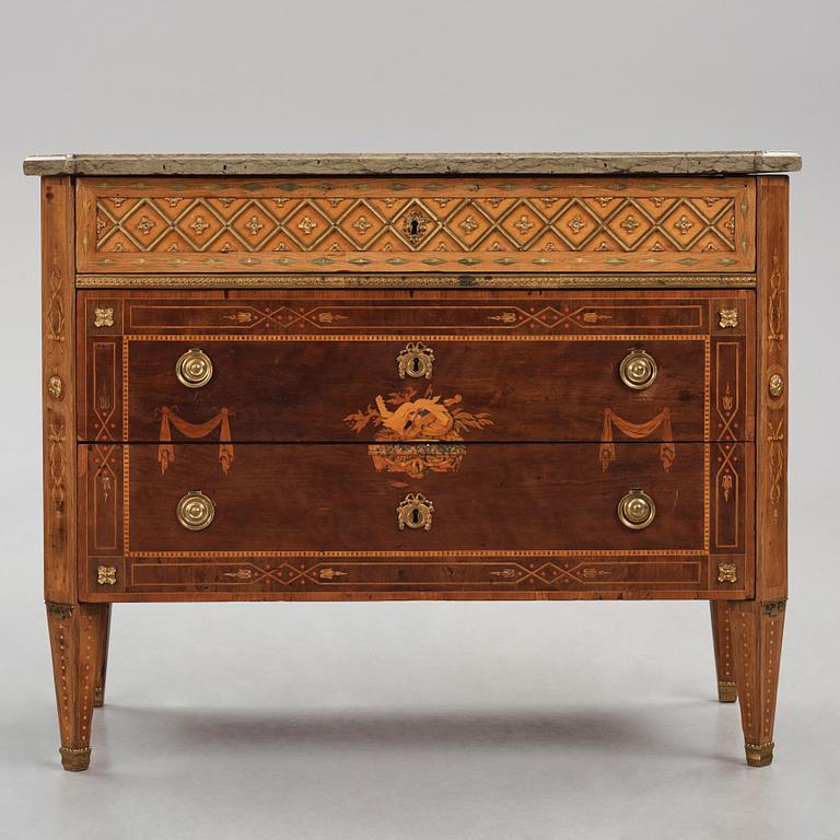 A Gustavian marquetry and ormolu-mounted commode by N. P. Stenström (master in Stockholm 1782 - 90).