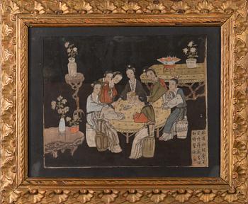A Chinese painting by anonymous artist, late Qing dynasty. Ink and colour on silk laid on board.