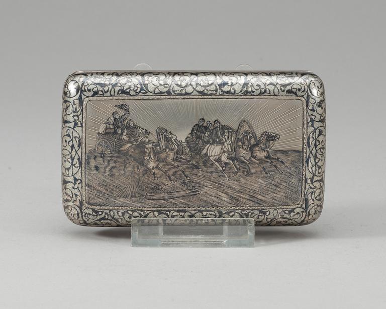 A Russian silver cigarette case.