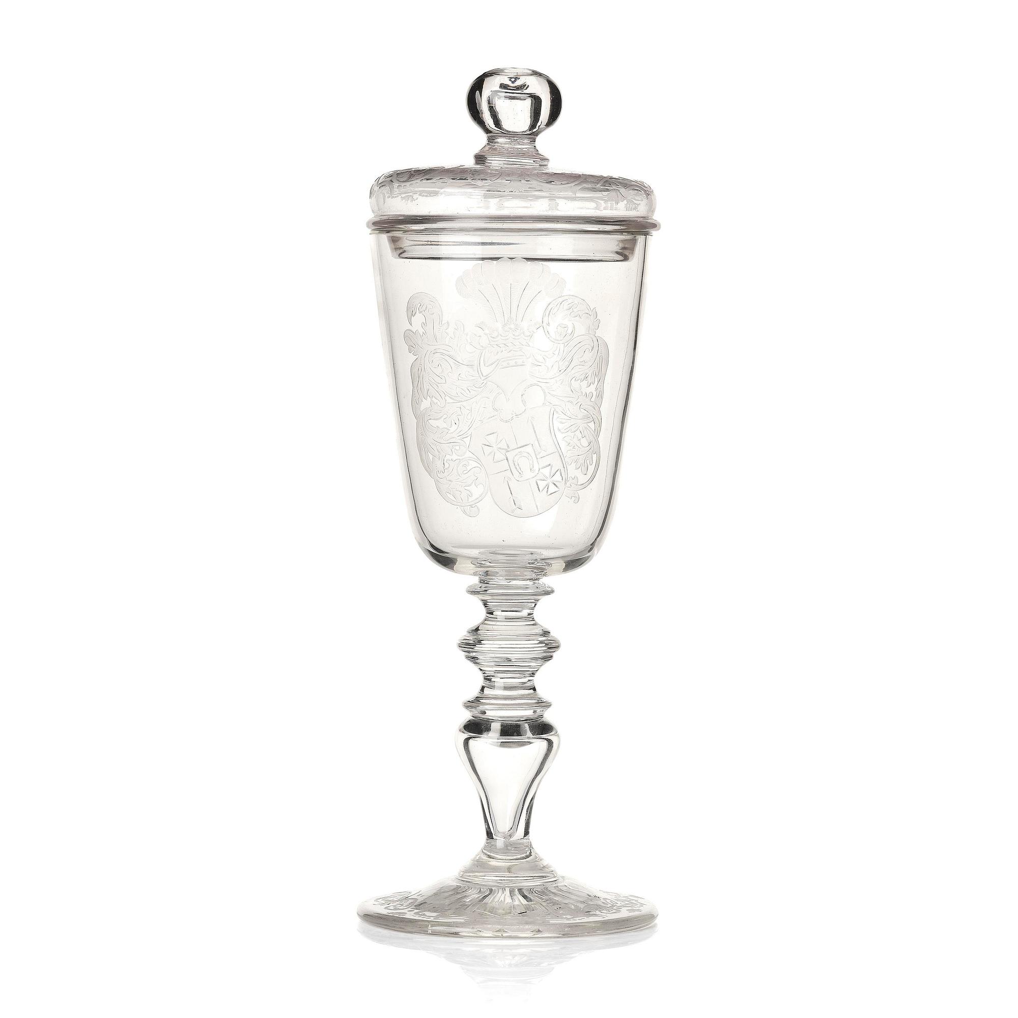 A glass cup with cover, probably 19th century.