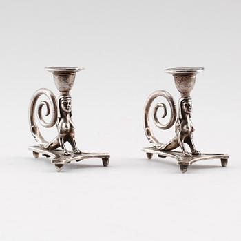 LJUSSTAKAR, 1 par, silver, Blau, empire.