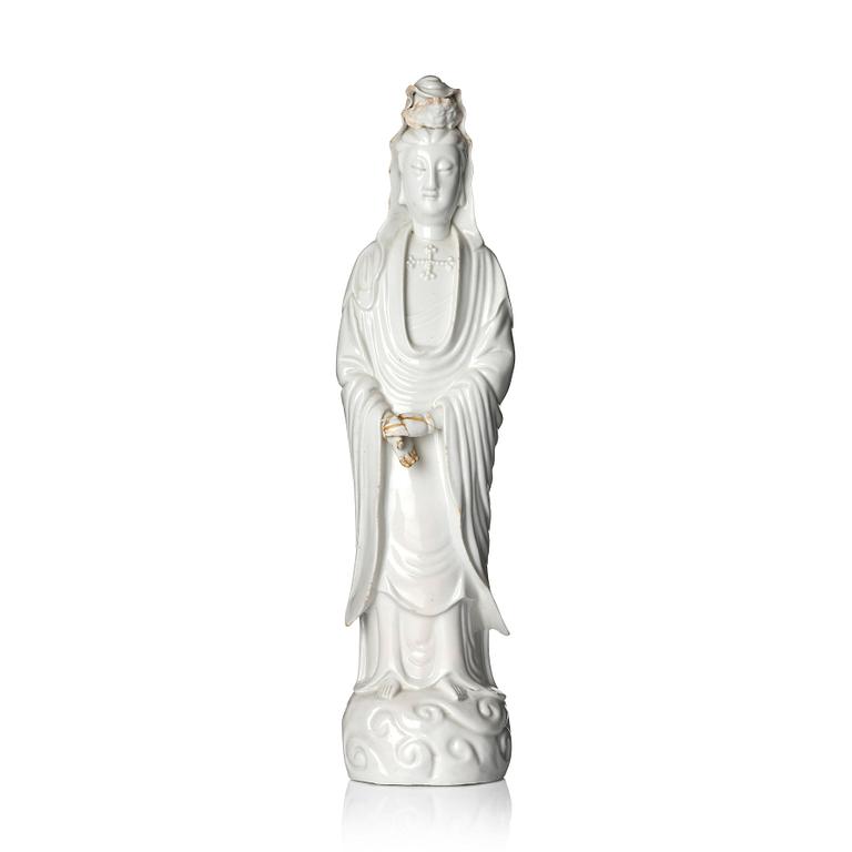 A blanc-de-chine figure of Guanyin, Qing dynasty.