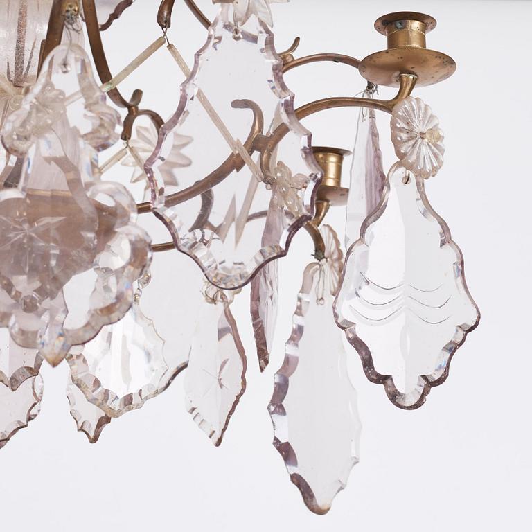 A Swedish Rococo ten-light chandelier, 18th century.