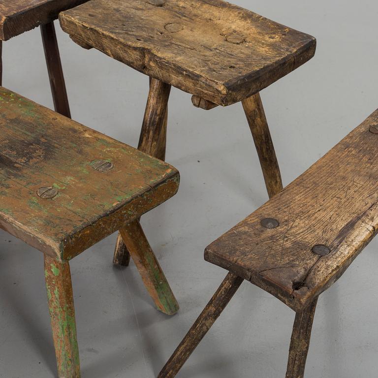 FIVE STOOLS, 19th/20th century.