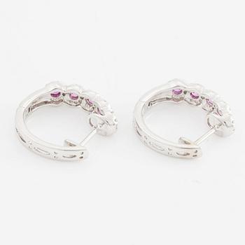 Earrings in 14K white gold with brilliant-cut diamonds and pink tourmalines.