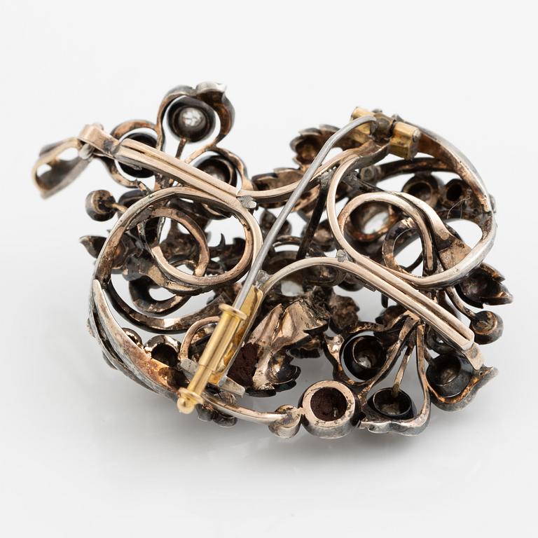 Pendant/brooch, silver with old-cut and rose-cut diamonds, 19th century,
