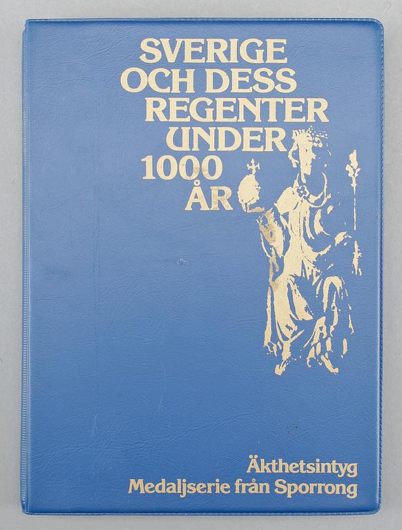 MEDALJSAMLING, 60 st, silver, "Sverige och dess regenter under 1000 år", Sporrong AB 1976-79. Silvervikt ca 2800 gram.