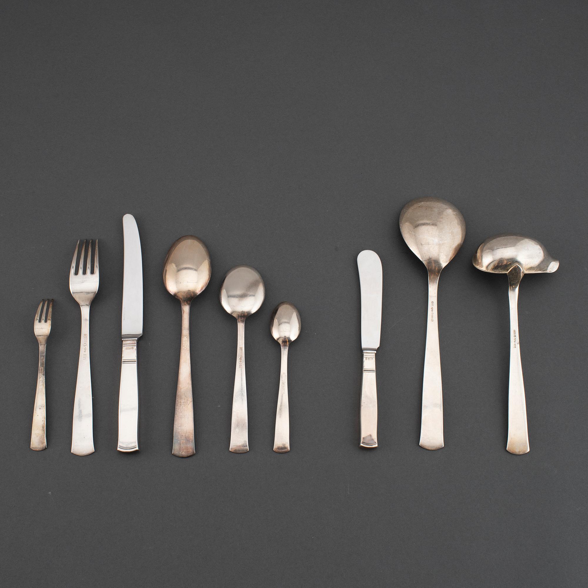 JACOB ÄNGMAN, a 'Rosenholm' part silver cutlery, GAB, Stockholm, 1950/60s (63 pieces).