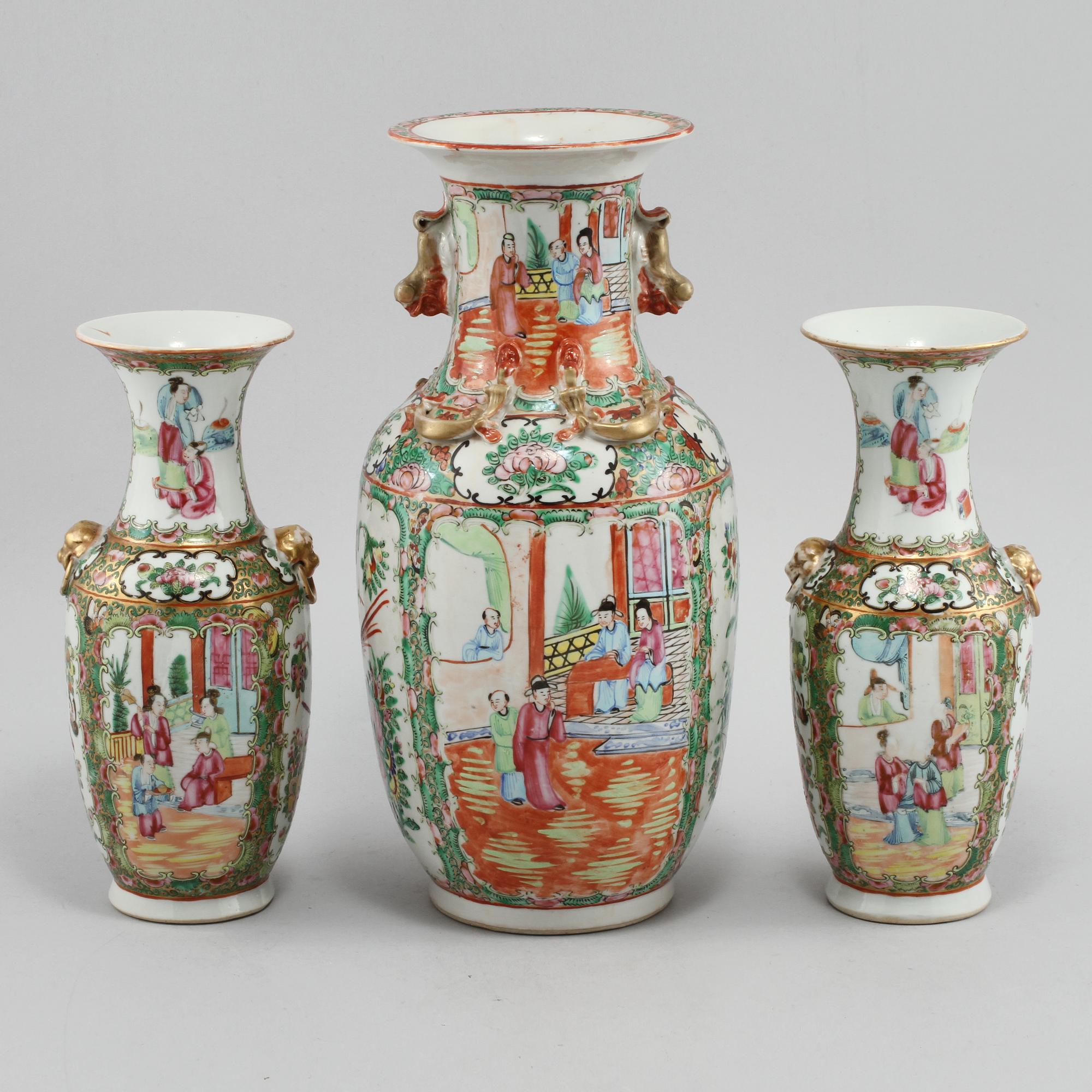 URNOR, 3 st, porslin, Kina, Kanton, 1800-tal.