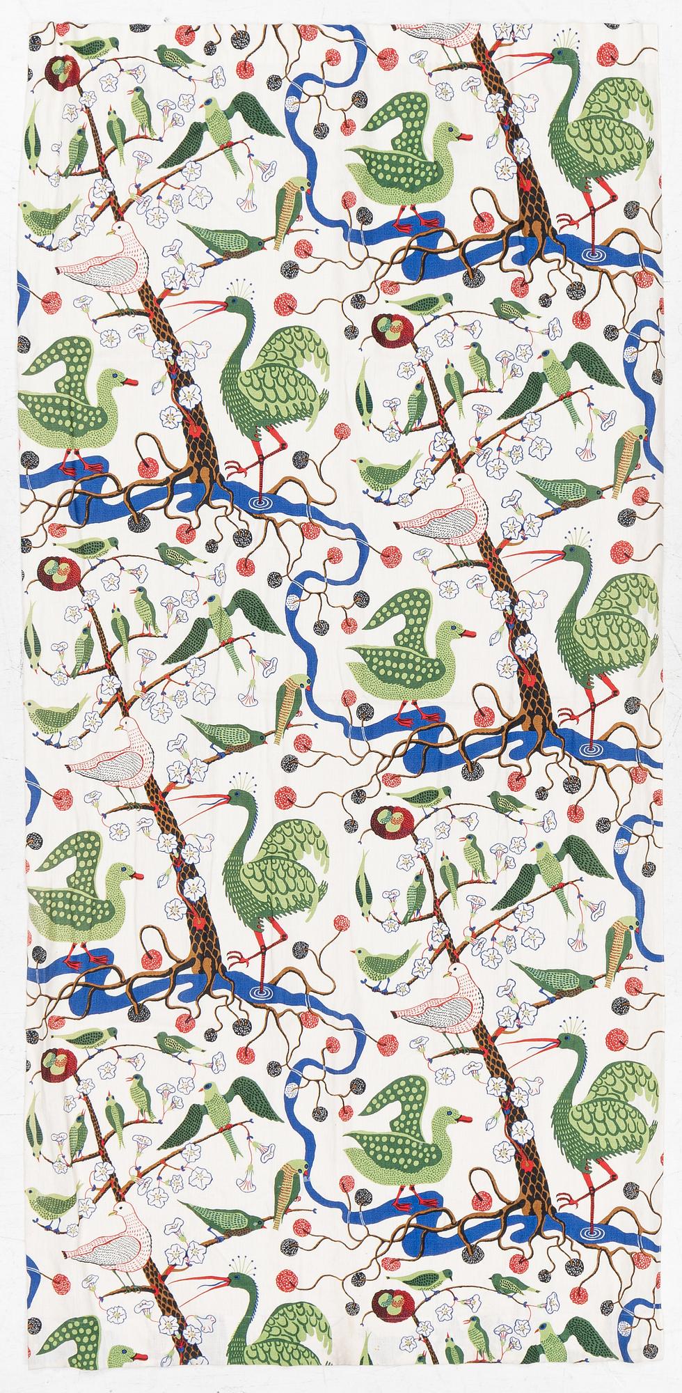 Josef Frank, a 'Gröna Fåglar' curtain, Svenskt Tenn.
