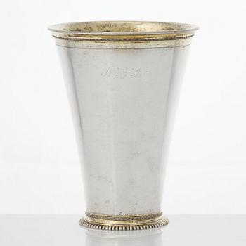 A Swedish early 18th century parcel-gilt silver beaker, mark of Johan Lund, Stockholm 1716.