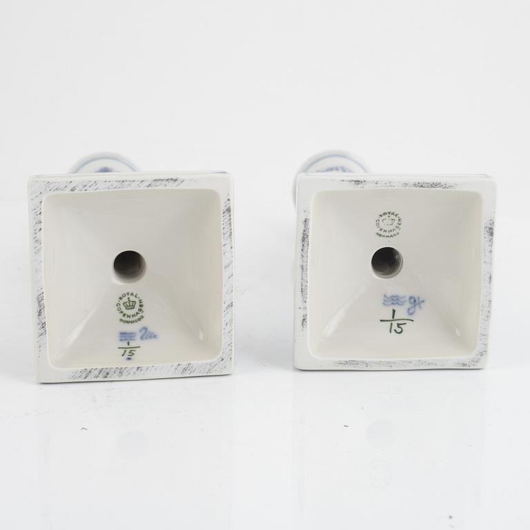 Candlesticks, a pair, porcelain, "Musselmalet", Royal Copenhagen, Denmark, 1969-1974.