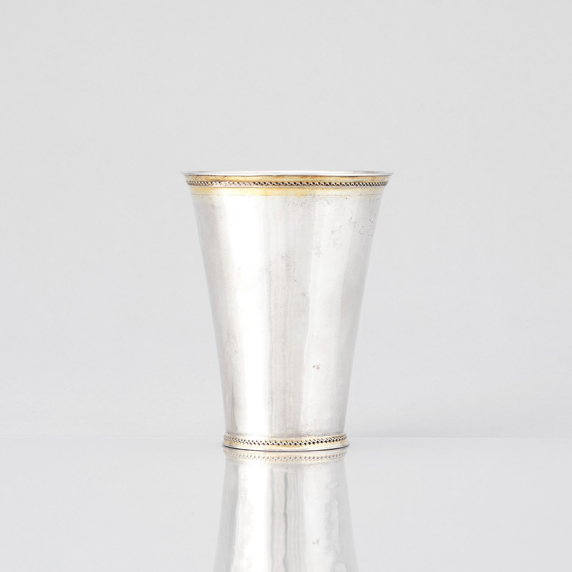 A Swedish 18th century parcel-gilt silver beaker, mark of Johan Caspar Sauer, Stockholm 1715.