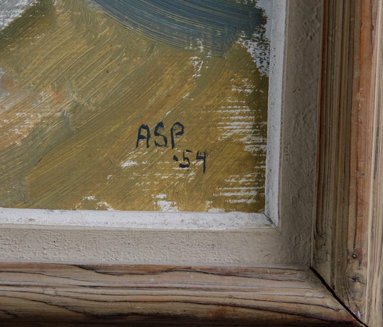 OKÄND KONSTNÄR. Olja på pannå, sign Asp.