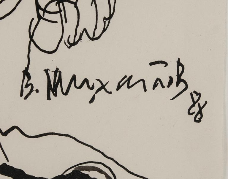 VYACHESLAV SAWICH MIKHAILOV, blandteknik på papper, signerad och daterad -88.