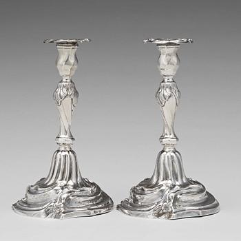 175. A pair of Swedish Rococo silver candlesticks, mark of Carl Fahlberg, Uppsala 1765.