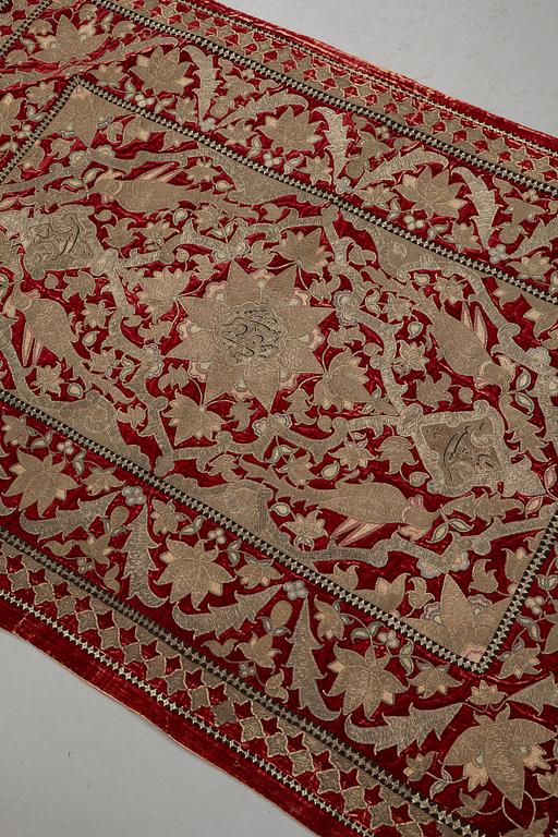 An antique, 18 - 19th century, persian velvet embroidery, ca 150 x 103,5 cm.