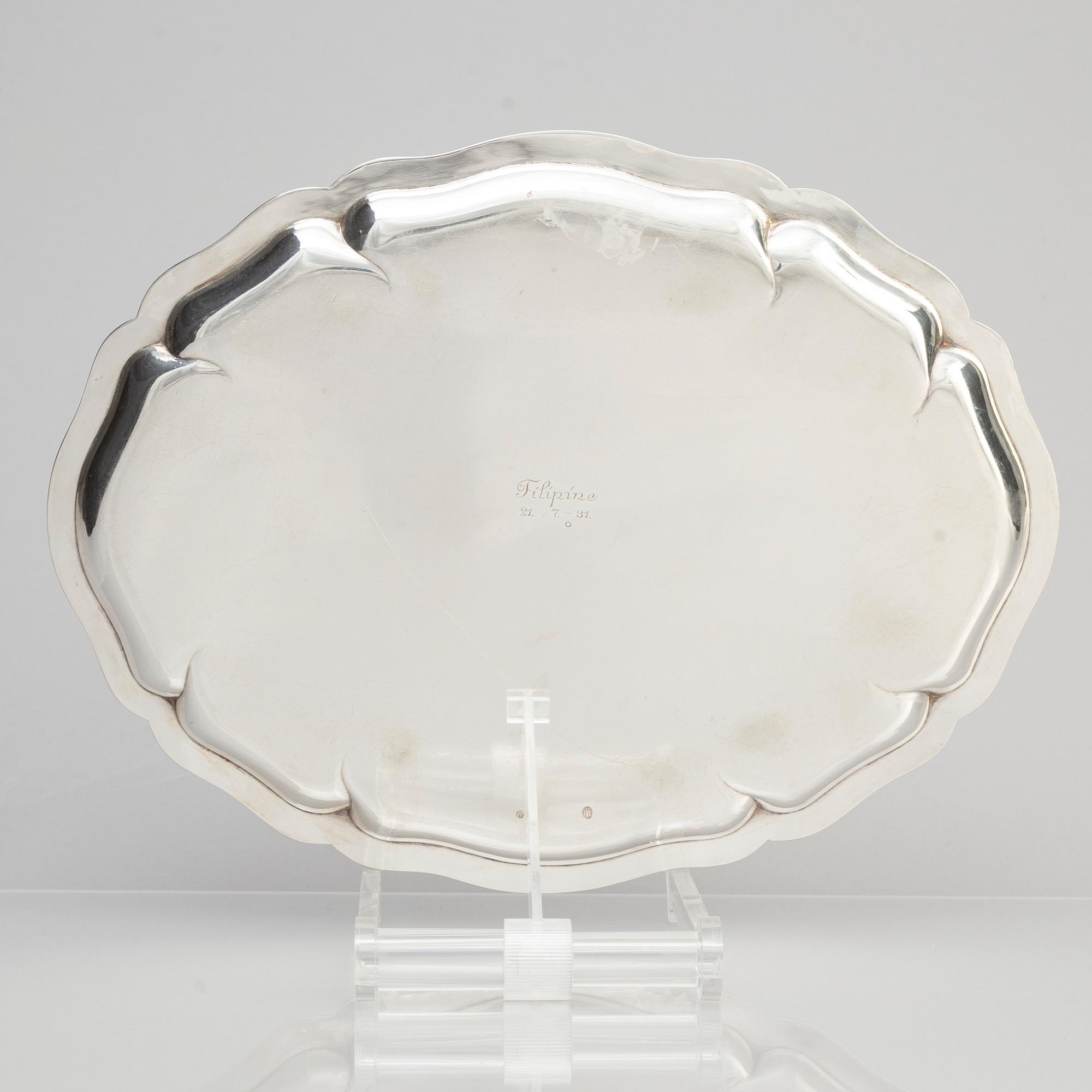 A Danish Rococo-Style Silver Tray, Copenhagen 1916.