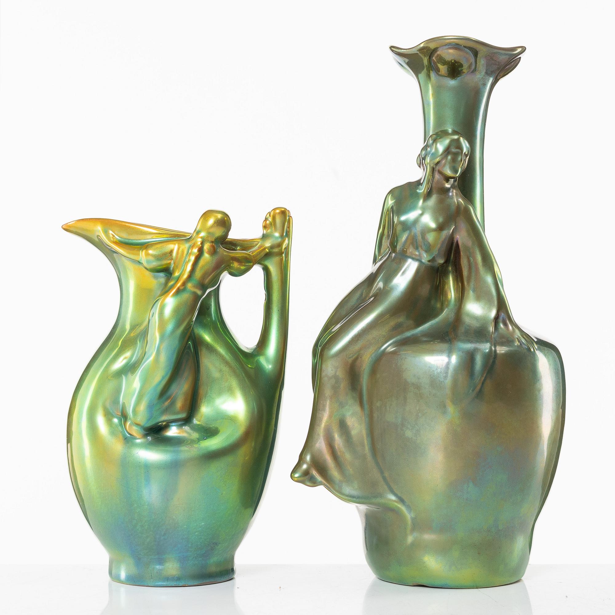 Two earthenware vases, Zsolnay, Hungary.