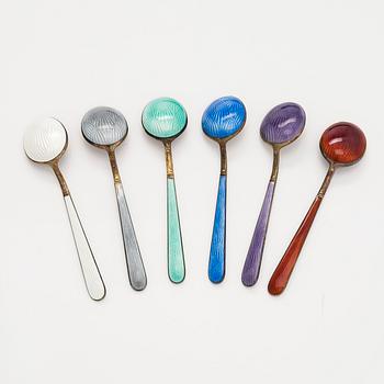 Tillander, a 6-piece set of enamelled and gilt silver coffee spoons, Helsinki 1962.