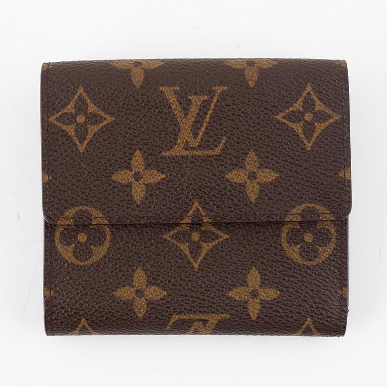 Louis Vuitton, makeup bag and wallet.