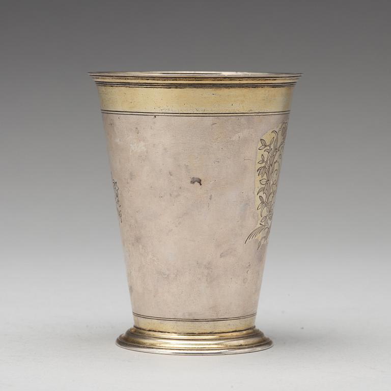 A Baltic early 18th century parcel-gilt silver beaker, mark of Jacob Meyer, Riga (1696-1708(-14)).