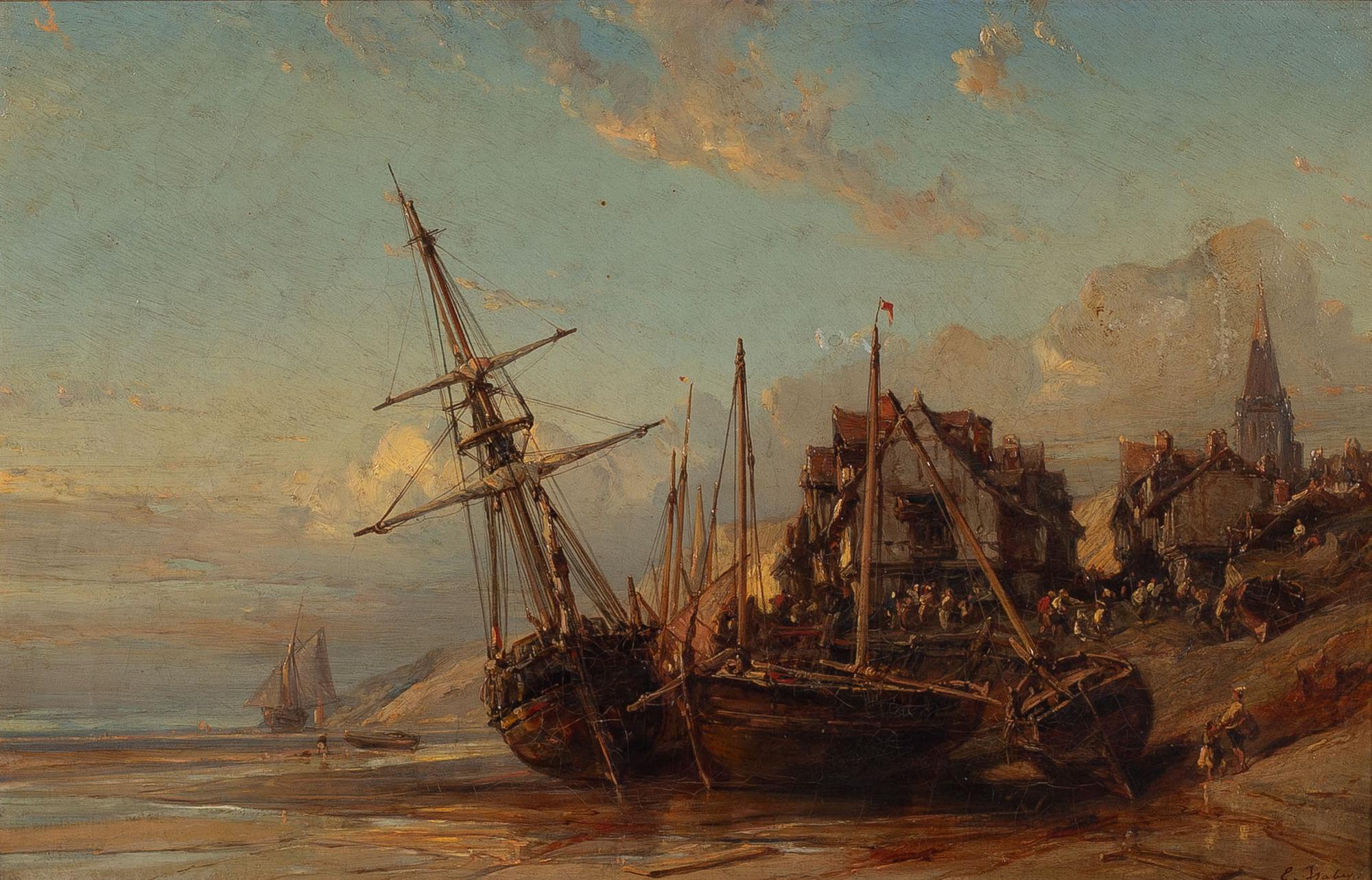 Eugène Isabey, Coastal Scene with Boats.
