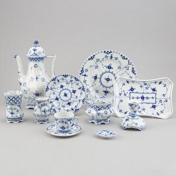 A whole- and half lace porcelain coffee service, 34 pcs "Musselmalet" from Royal Copenhagen.