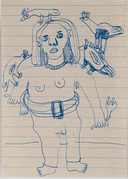 DRAWINGS AND HAND COLOURED ETCHINGS, 5 pcs, Hans Wigert and Lena Cronqvist.