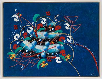 Carl Fredrik Reuterswärd, "Flying game on dark-blue".