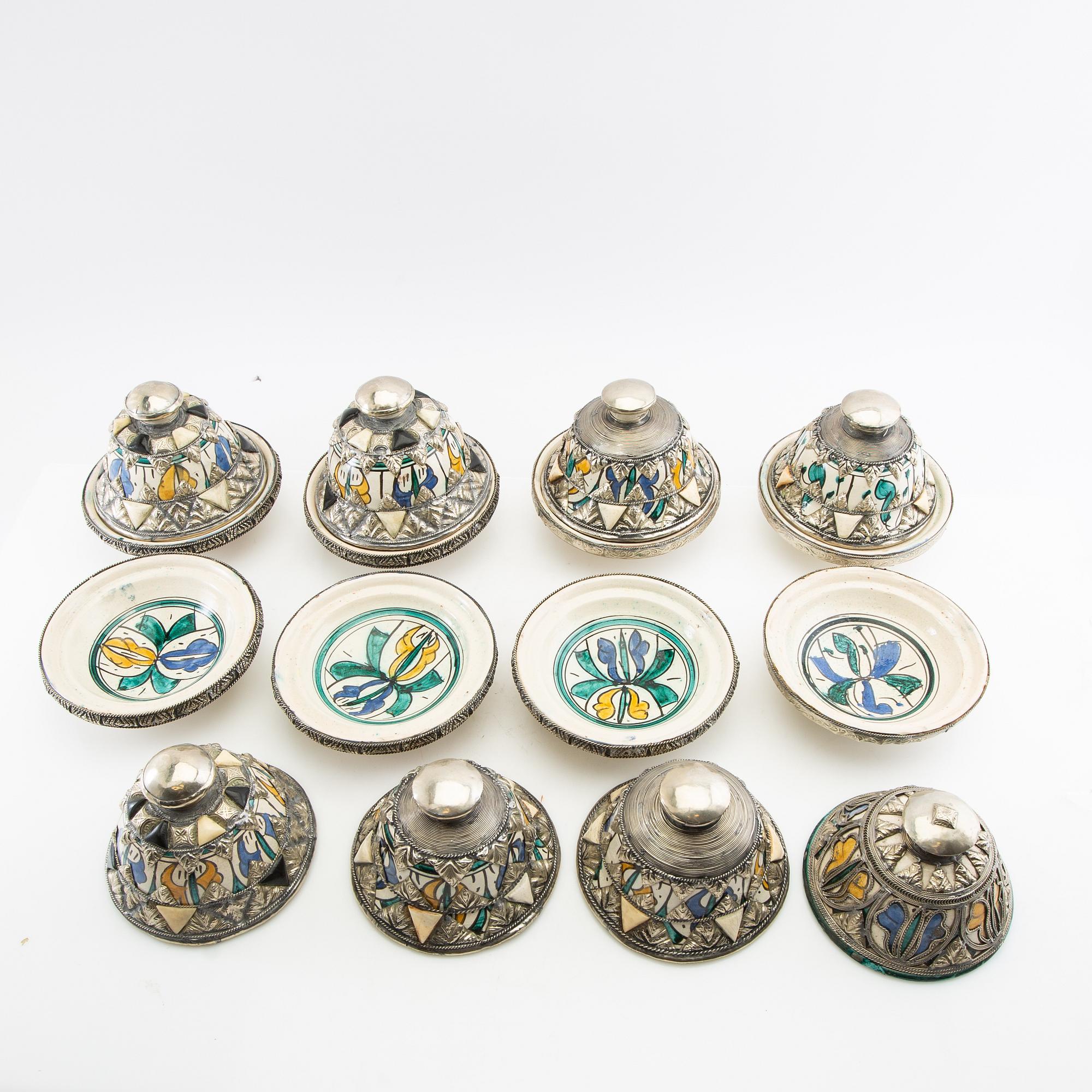 Urn with lid and plate with lid, 1 + 8, Morocco (?), 20th century.