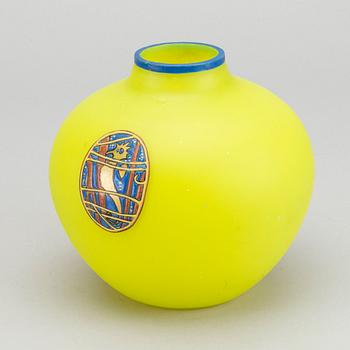 JEAN BORN & LUCIEN WILLMETZ (Robj), a signed Art Deco enamelpainted glass vase around 1925.