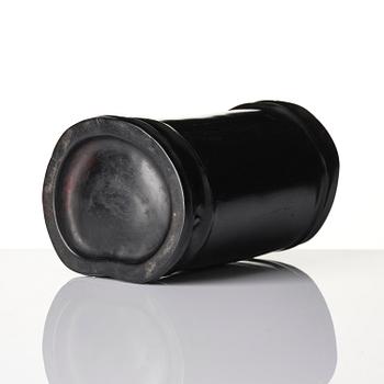 A hardwood bamboo shaped brushpot with a sceptre, China, 20th century.