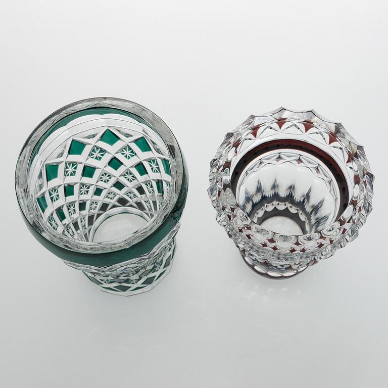 A set of two glass vases, Val Saint Lambert,  signed, Belgium second half of the 20th century.
